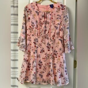Disney Beauty And The Beast Floral Pink Dress with Ruffle Bell Sleeves Size L